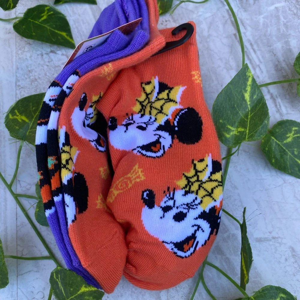 Disney Mickey Minnie Halloween Socks 3 Pair Set Womens Pumpkin Fall Autumn World